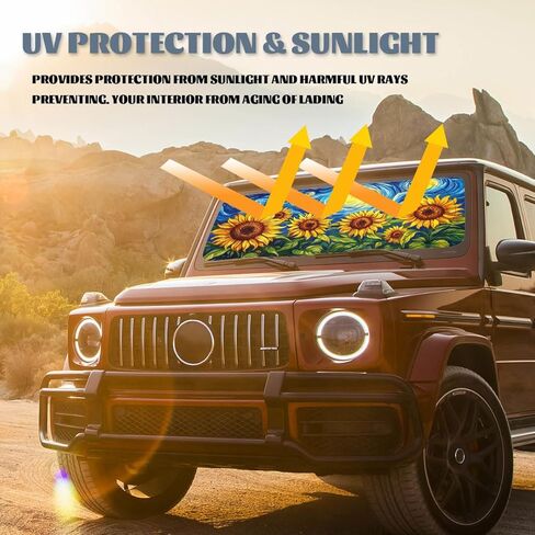 Sunflower Car Windshield Sunshades Starry Night Blue Swirl Sky Botanical Front Window Sun Shade Blocks UV Rays Sun Visor Protector for Car Sedan Truck SUV Accessories 59" L x 31.5" W in Saudi Arabia
