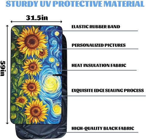 Sunflower Car Windshield Sunshades Starry Night Blue Swirl Sky Botanical Front Window Sun Shade Blocks UV Rays Sun Visor Protector for Car Sedan Truck SUV Accessories 59" L x 31.5" W in Saudi Arabia