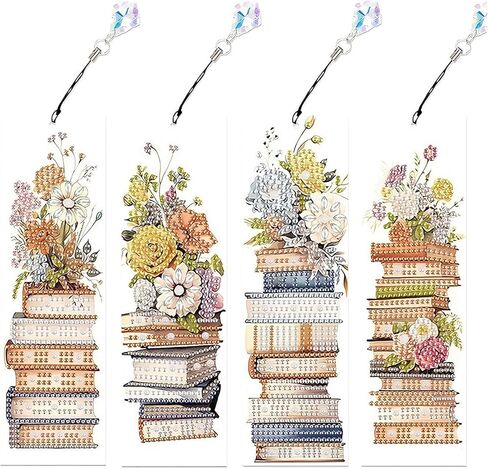4 Pack Book and Flower Diamond Painting Bookmarks Kits,Books Diamond Painting Bookmarker with Pendant,Crystal Rhinestones Painting Bookmark,Romantic Artsy Bookmark,DIY Handmade Crafts for Book Lover in Saudi Arabia