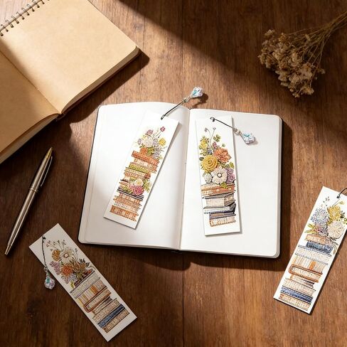 4 Pack Book and Flower Diamond Painting Bookmarks Kits,Books Diamond Painting Bookmarker with Pendant,Crystal Rhinestones Painting Bookmark,Romantic Artsy Bookmark,DIY Handmade Crafts for Book Lover in Saudi Arabia
