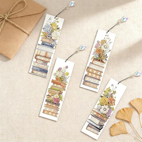 4 Pack Book and Flower Diamond Painting Bookmarks Kits,Books Diamond Painting Bookmarker with Pendant,Crystal Rhinestones Painting Bookmark,Romantic Artsy Bookmark,DIY Handmade Crafts for Book Lover in Saudi Arabia