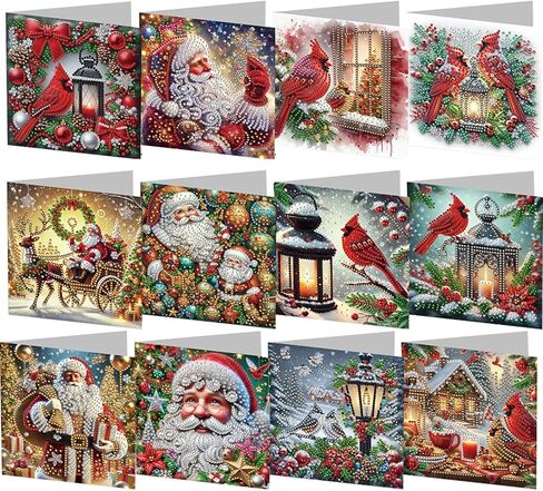 12Pack Flower Diamond Painting Greeting Card Kits DIY 5D Diamond Art with Envelopes & Rhinestones,Christmas Creative Birthday Gifts for Adults, Family, Friends (Santa Claus) in Kuwait