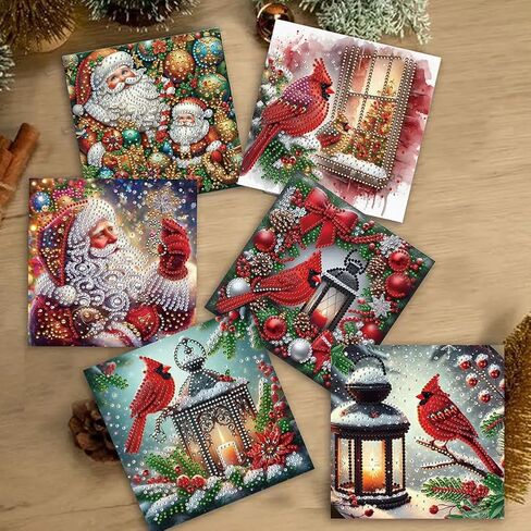 12Pack Flower Diamond Painting Greeting Card Kits DIY 5D Diamond Art with Envelopes & Rhinestones,Christmas Creative Birthday Gifts for Adults, Family, Friends (Santa Claus) in Kuwait