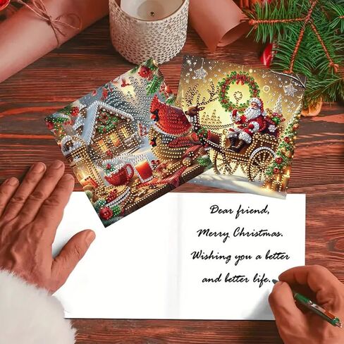 12Pack Flower Diamond Painting Greeting Card Kits DIY 5D Diamond Art with Envelopes & Rhinestones,Christmas Creative Birthday Gifts for Adults, Family, Friends (Santa Claus) in Kuwait