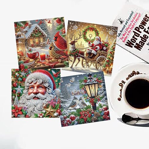 12Pack Flower Diamond Painting Greeting Card Kits DIY 5D Diamond Art with Envelopes & Rhinestones,Christmas Creative Birthday Gifts for Adults, Family, Friends (Santa Claus) in Kuwait