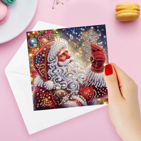 12Pack Flower Diamond Painting Greeting Card Kits DIY 5D Diamond Art with Envelopes & Rhinestones,Christmas Creative Birthday Gifts for Adults, Family, Friends (Santa Claus) in Kuwait