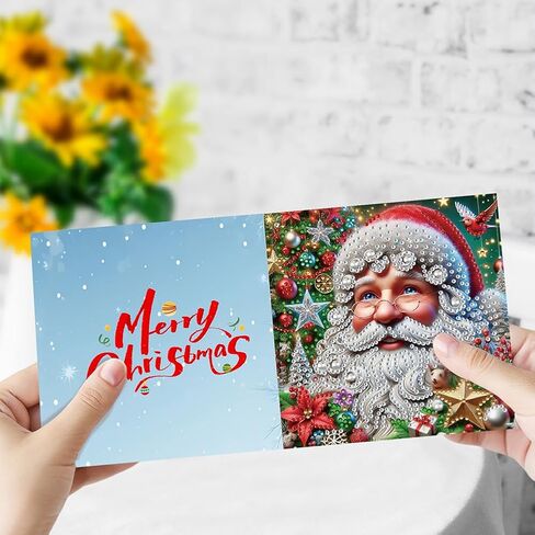 12Pack Flower Diamond Painting Greeting Card Kits DIY 5D Diamond Art with Envelopes & Rhinestones,Christmas Creative Birthday Gifts for Adults, Family, Friends (Santa Claus) in Kuwait