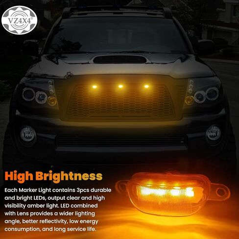 Amber LED Lights 3PCS Front Grille Lamps Car Accessories Compatible with The Following Models:Toyota Tacoma 2016-2020 2005-2011 Style Aftermarket Grill in Saudi Arabia