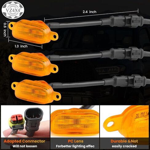 Amber LED Lights 3PCS Front Grille Lamps Car Accessories Compatible with The Following Models:Toyota Tacoma 2016-2020 2005-2011 Style Aftermarket Grill in Saudi Arabia
