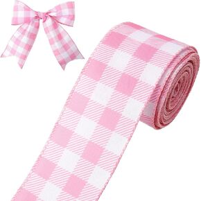 Pink and White Gingham Ribbon Spring Wired Ribbon 2.5 Inch Pink Buffalo Plaid Checkered Ribbon 10 Yards for Gift Wrapping DIY Crafts Wreath Bouquet Baby Shower Spring Summer Party Home Decor in Saudi Arabia