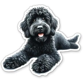 Black Goldendoodle Dog Sticker - for Water Bottle Phone Car Tumbler Laptop - Happy Cute Doodle Dog Art Watercolor Decal - Waterproof Vinyl - 3" in Kuwait