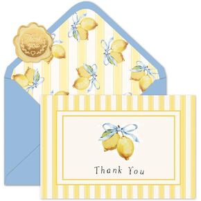 JarThenaAMCS 24 Pack Lemon Thank You Cards Yellow Stripe Lemon Bow Greeting Cards with Envelopes Stickers Blank Note Card for Summer Wedding Bridal Baby Shower Birthday Party, 4 x 6 Inch in Saudi Arabia