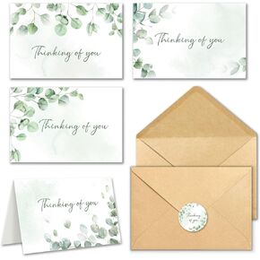 24 Thinking of You Cards with Envelopes, 4x6 Inch Watercolor Eucalyptus Leaves 4 Designs, Note Greeting Encouragement Sympathy Condolences Card for Family, Friends - Blank Inside in Saudi Arabia