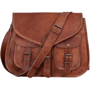 Genuine Leather Messenger Bag for Men & Women | Vintage Brown Leather Shoulder Satchel with Multiple Pockets | Handmade Office Laptop Briefcase Crossbody Bag for Work, Business, Travel & College in Saudi Arabia