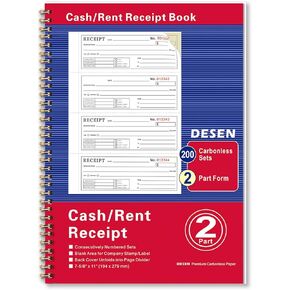 DESEN Money and Rent Receipt Book, 2-Part Carbonless, 7-5/8" x 11" Spiral Bound, 200 Sets, 4 Receipts Per Page, Wraparound Cover in Saudi Arabia