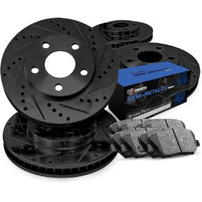 R1 Concepts Front and Rear Brake Kit Fits 2012-2020 Ford F-150| Semi Met Brake Pads and Drilled Slotted Brake Rotors| 14.0" Front & 14.0" Rear in Kuwait