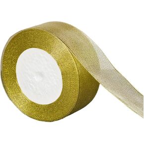 H.J WeDoo Gold Glitter Ribbon 1.5 Inch x 25 Yards, Sparkly Metallic Polyester Fabric Golden Ribbon Roll for Gift Wrapping, Crafts, Floral Bouquet, Wedding and Party Decoration in Kuwait