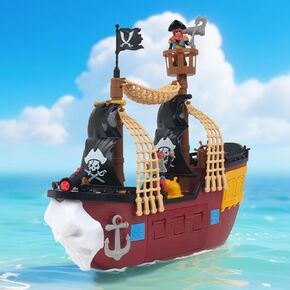 Goldlok Pirate Ship Adventure Playset with Lights and Sounds - Includes 2 Pirate Figures, Treasure Chest & Cannons - Pretend Play Gift for Kids Ages 3+ Boys Girls - Birthday, for Kids in Kuwait