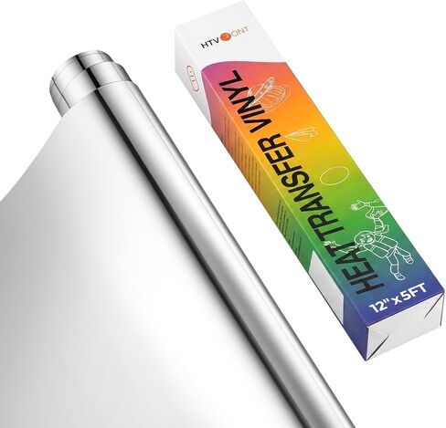 HTVRONT Silver Metallic HTV Vinyl - 12"x 5ft Silver Iron on Vinyl Roll, Heat Transfer Vinyl for All Cutting Machines, Easy to Cut & Weed for T-Shirts & Custom Heat Vinyl Designs in Kuwait