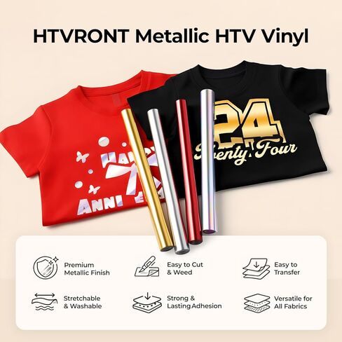 HTVRONT Silver Metallic HTV Vinyl - 12"x 5ft Silver Iron on Vinyl Roll, Heat Transfer Vinyl for All Cutting Machines, Easy to Cut & Weed for T-Shirts & Custom Heat Vinyl Designs in Kuwait