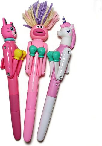 3 Pcs Boxing Pens Boxing Unicorn Pen Fighting Cat fun Hair Plush Hair Toppers Novelty Animal Boxer with Pink Looking Stationeries in Saudi Arabia