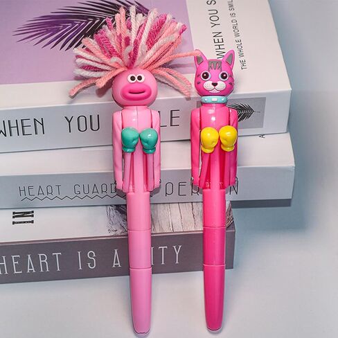 3 Pcs Boxing Pens Boxing Unicorn Pen Fighting Cat fun Hair Plush Hair Toppers Novelty Animal Boxer with Pink Looking Stationeries in Saudi Arabia
