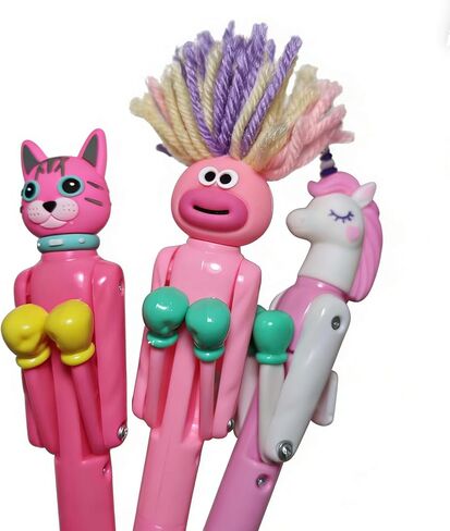 3 Pcs Boxing Pens Boxing Unicorn Pen Fighting Cat fun Hair Plush Hair Toppers Novelty Animal Boxer with Pink Looking Stationeries in Saudi Arabia