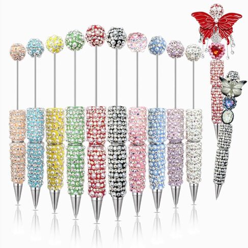 10Pcs Beadable Pens Full Pearl Fancy Pen for Beads Cute Journalling Pens for Women Fun Bling Ballpoint Pens Tween girls Gifts Trendy Stuff in Saudi Arabia