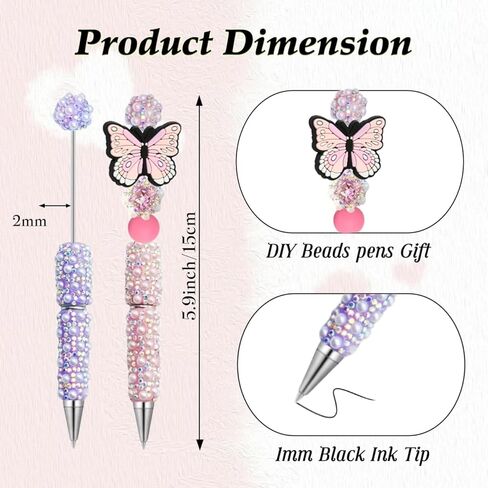 10Pcs Beadable Pens Full Pearl Fancy Pen for Beads Cute Journalling Pens for Women Fun Bling Ballpoint Pens Tween girls Gifts Trendy Stuff in Saudi Arabia