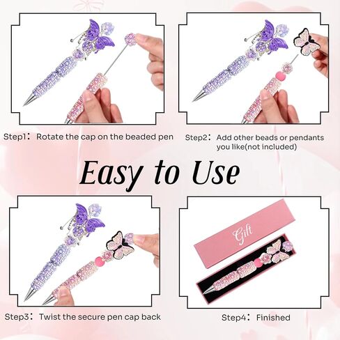 10Pcs Beadable Pens Full Pearl Fancy Pen for Beads Cute Journalling Pens for Women Fun Bling Ballpoint Pens Tween girls Gifts Trendy Stuff in Saudi Arabia