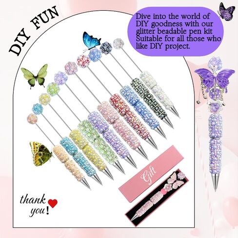 10Pcs Beadable Pens Full Pearl Fancy Pen for Beads Cute Journalling Pens for Women Fun Bling Ballpoint Pens Tween girls Gifts Trendy Stuff in Saudi Arabia