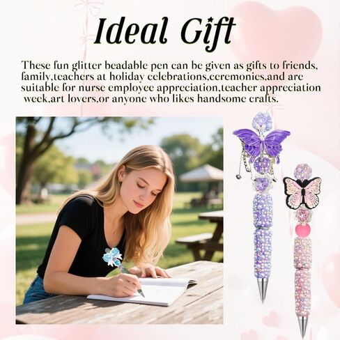 10Pcs Beadable Pens Full Pearl Fancy Pen for Beads Cute Journalling Pens for Women Fun Bling Ballpoint Pens Tween girls Gifts Trendy Stuff in Saudi Arabia