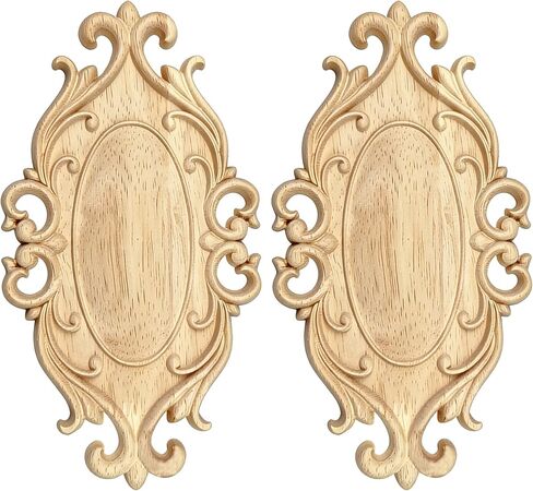 1Pcs Wood Carved Applique and Onlays Wooden Decorative Appliques Oval 12.2×7.8 Inch DIY Picture Frame Unpainted Carving Decals Mouldings for Home Decor Furniture Cabinet Wall Dressers Deoration in Saudi Arabia