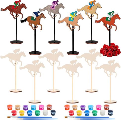 DoubleFill 12 Pcs Wooden Horse Paniting Crafts Kits Derby Party Favors Decorations Unfinished Wood Horse Racing Table Centerpieces DIY for Horses Themed Birthday Party Supplies in Kuwait