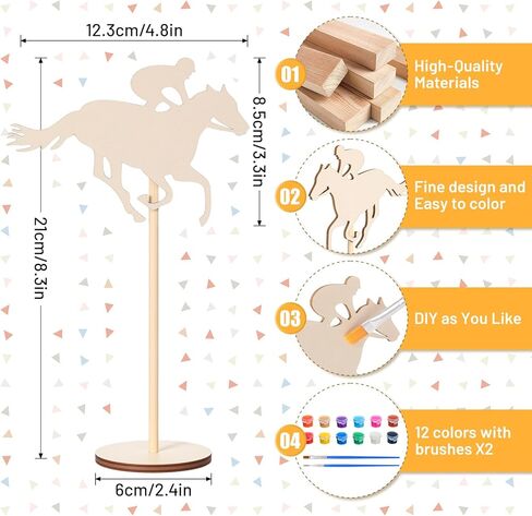 DoubleFill 12 Pcs Wooden Horse Paniting Crafts Kits Derby Party Favors Decorations Unfinished Wood Horse Racing Table Centerpieces DIY for Horses Themed Birthday Party Supplies in Kuwait