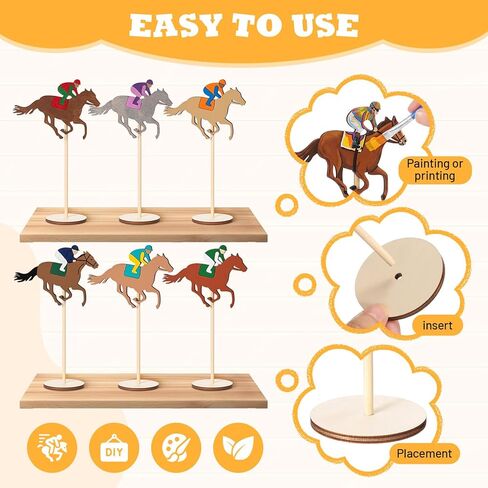 DoubleFill 12 Pcs Wooden Horse Paniting Crafts Kits Derby Party Favors Decorations Unfinished Wood Horse Racing Table Centerpieces DIY for Horses Themed Birthday Party Supplies in Kuwait