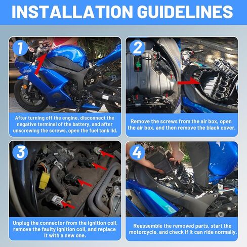 ملف إشعال Motorcylce متوافق مع مركبات سوزوكي - 1999-20009 و2011-2012 Hayabusa-GSX1300R، 1999-2007 Hayabusa-GSX1300RZ، 2001-2008 GSXR1000، استبدال # 129700-4400، F6T547 in Kuwait