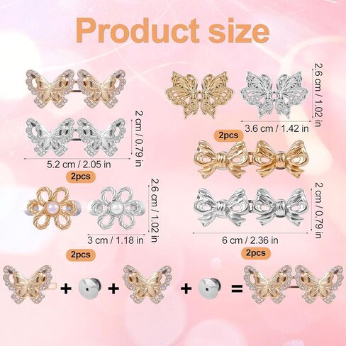 8 Sets Pant Waist Tighteners for Women, Detachable Waist Adjustment Buckles for Loose Jeans Butterfly Flower Bow Adjustable Jeans Button Pins No Sewing Waist Tightener Button Clothing Accessories in Kuwait