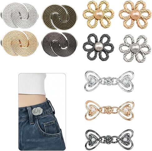 11 Sets Pant Waist Tightener Adjustable Metal Buttons Pins for Loose Jeans Waist Cincher Clip, No Sew and No Tools Detachable Decorative Buckles in Saudi Arabia