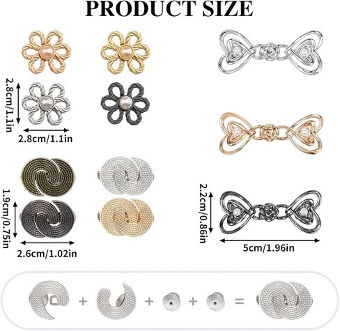 11 Sets Pant Waist Tightener Adjustable Metal Buttons Pins for Loose Jeans Waist Cincher Clip, No Sew and No Tools Detachable Decorative Buckles in Saudi Arabia