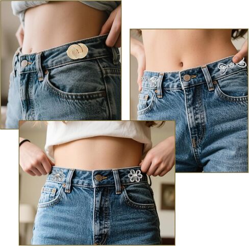 11 Sets Pant Waist Tightener Adjustable Metal Buttons Pins for Loose Jeans Waist Cincher Clip, No Sew and No Tools Detachable Decorative Buckles in Saudi Arabia