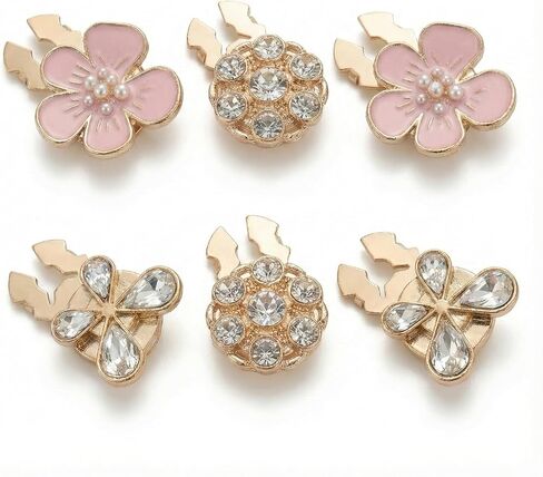 6 Pcs Premium Button Covers Set for Women Shirt Blouse Cuff, Flower Butterfly Crystal Shape No Sew Detachable Decorative Pins for Tux Suit Dress in Saudi Arabia