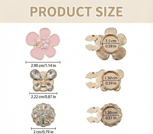6 Pcs Premium Button Covers Set for Women Shirt Blouse Cuff, Flower Butterfly Crystal Shape No Sew Detachable Decorative Pins for Tux Suit Dress in Saudi Arabia