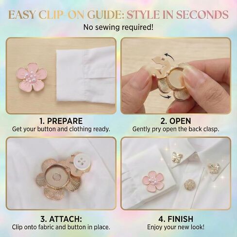 6 Pcs Premium Button Covers Set for Women Shirt Blouse Cuff, Flower Butterfly Crystal Shape No Sew Detachable Decorative Pins for Tux Suit Dress in Saudi Arabia