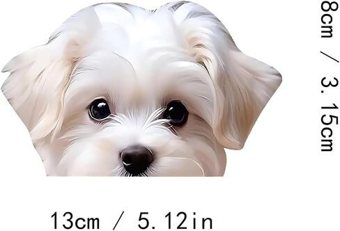 Maltese Dog Peeking Car Sticker, Vinyl, Waterproof, 5.12 x 3.15 in, 2-Piece Set, for Bumpers, Laptops, Glass and Walls #GTA010 in Kuwait