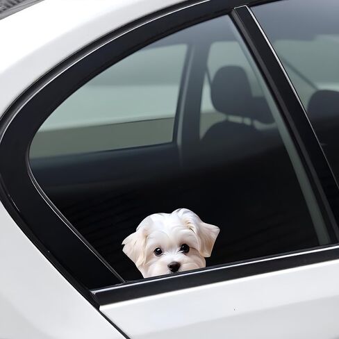 Maltese Dog Peeking Car Sticker, Vinyl, Waterproof, 5.12 x 3.15 in, 2-Piece Set, for Bumpers, Laptops, Glass and Walls #GTA010 in Kuwait