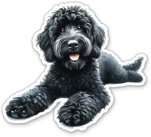 ملصق Black Goldendoodle Dog - لزجاجة المياه والهاتف والكمبيوتر المحمول - ملصق فني Happy Cute Doodle Dog Art بالألوان المائية - فينيل مقاوم للماء - 3 بوصات in Kuwait