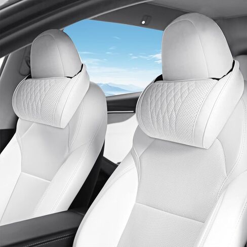 2 PCS Car Neck Headrest Pillow for Tesla Model Y Juniper Model 3 Highland Model S/X/Cybertruck Accessories, Nappa Leather Memory Foam Neck Support for People Above or Below 5'7" (Black) in Saudi Arabia