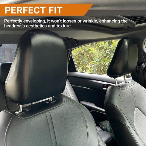 2PCS Car Seat Headrest Cover, Full Wrap-Around Fit Anti-Scratch Seat Headrest Protector, Waterproof Leather Seat Headrest Cover, for Most Car Seat Headrest Accessories (Black #M) in Saudi Arabia