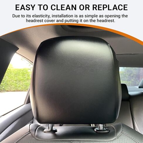 2PCS Car Seat Headrest Cover, Full Wrap-Around Fit Anti-Scratch Seat Headrest Protector, Waterproof Leather Seat Headrest Cover, for Most Car Seat Headrest Accessories (Black #M) in Saudi Arabia
